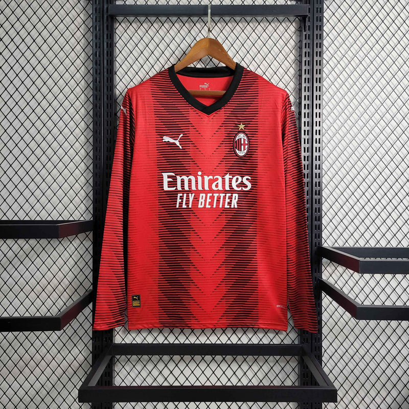Camisa Milan Home Manga Longa 23/24 - Versão Torcedor