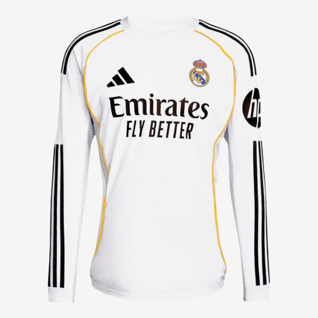 Camisa Real Madrid I Manga Longa 25/26 Torcedor Adidas - Branca