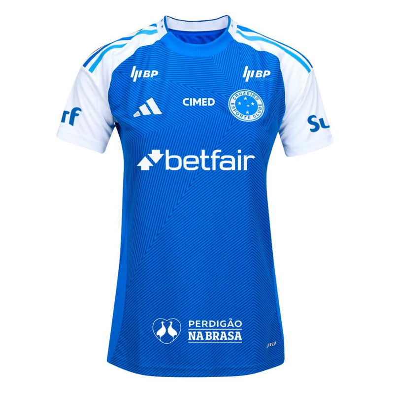 Camisa Cruzeiro Home 25/26 - Versão Feminina Azul C/Patrocínios