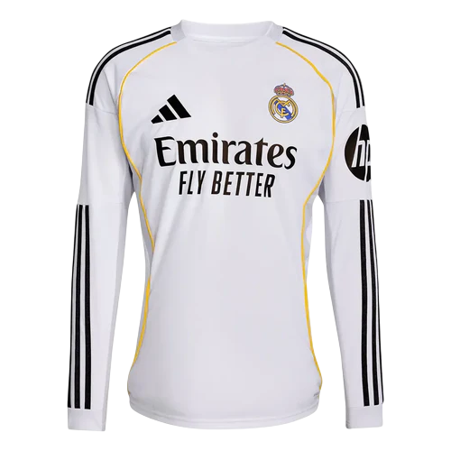 Camisa Real Madrid I Manga Longa 25/26 Torcedor Adidas - Branca